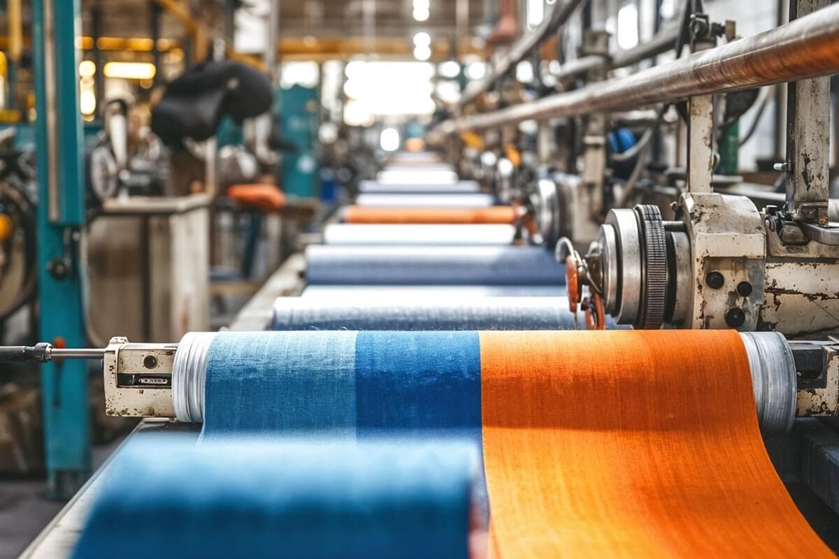 Fabric in line on a mill table.